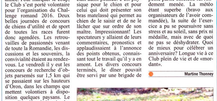 Article « Le Courrier » sur le Challenge Romand 2016