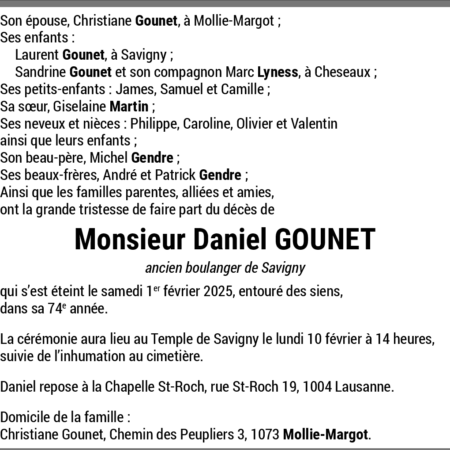 C’est avec une grande tristesse que nous avons appris la disparition de Monsieur Daniel Gounet.