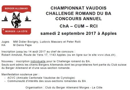 Championnat Vaudois, Challenge Romand du BA, Concours annuel 207
